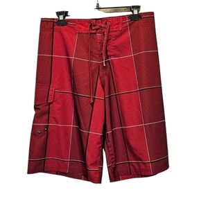 OP Opflex 4 way Stretch Swim Shorts Red Stripped 91% Polyester 9% Spandex Sz 30